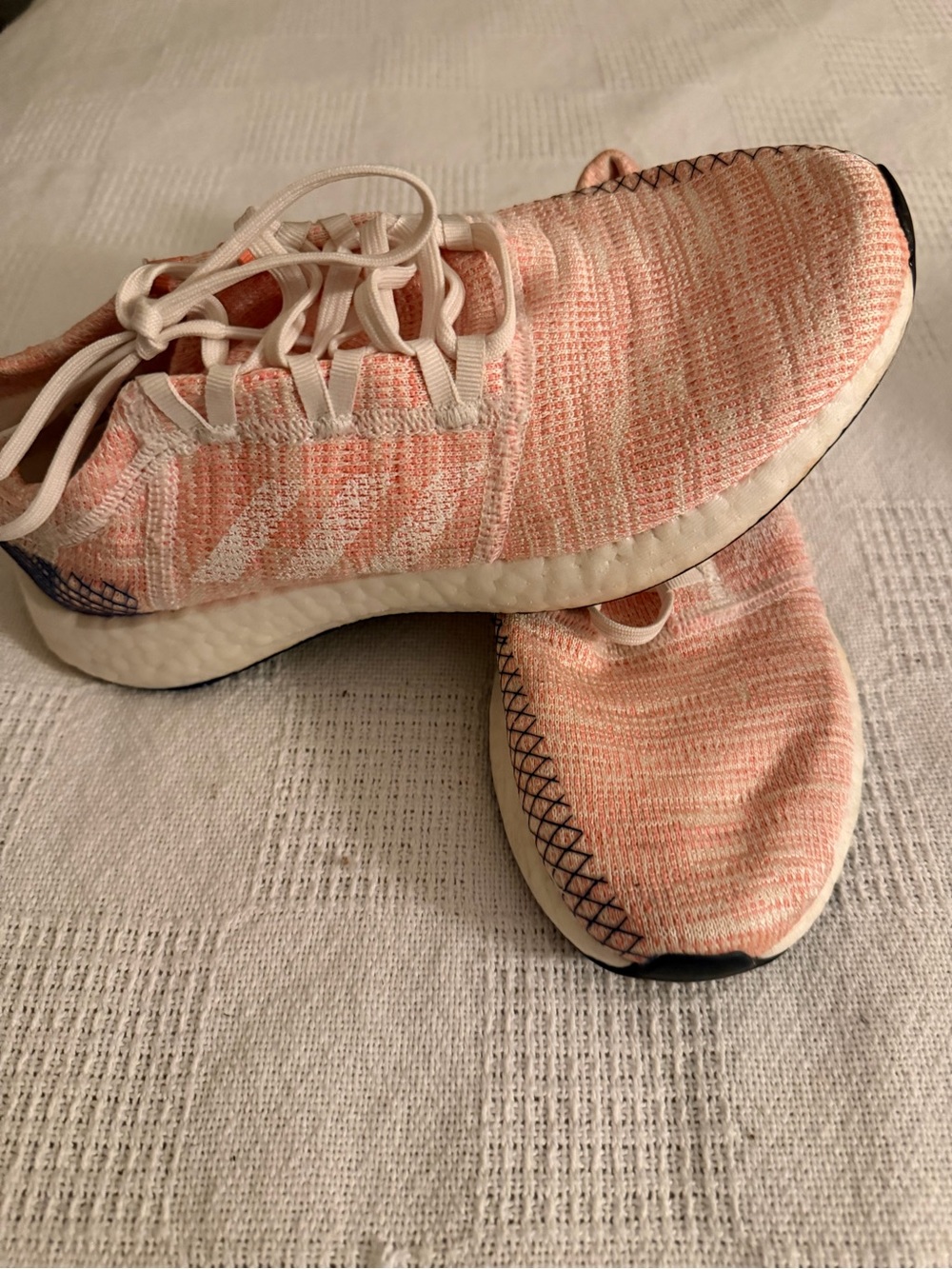 adidas Women's Knit Running Sneakers in Light Coral and White